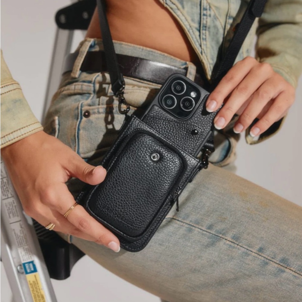 Bandolier Black Leather iPhone Case with Strap